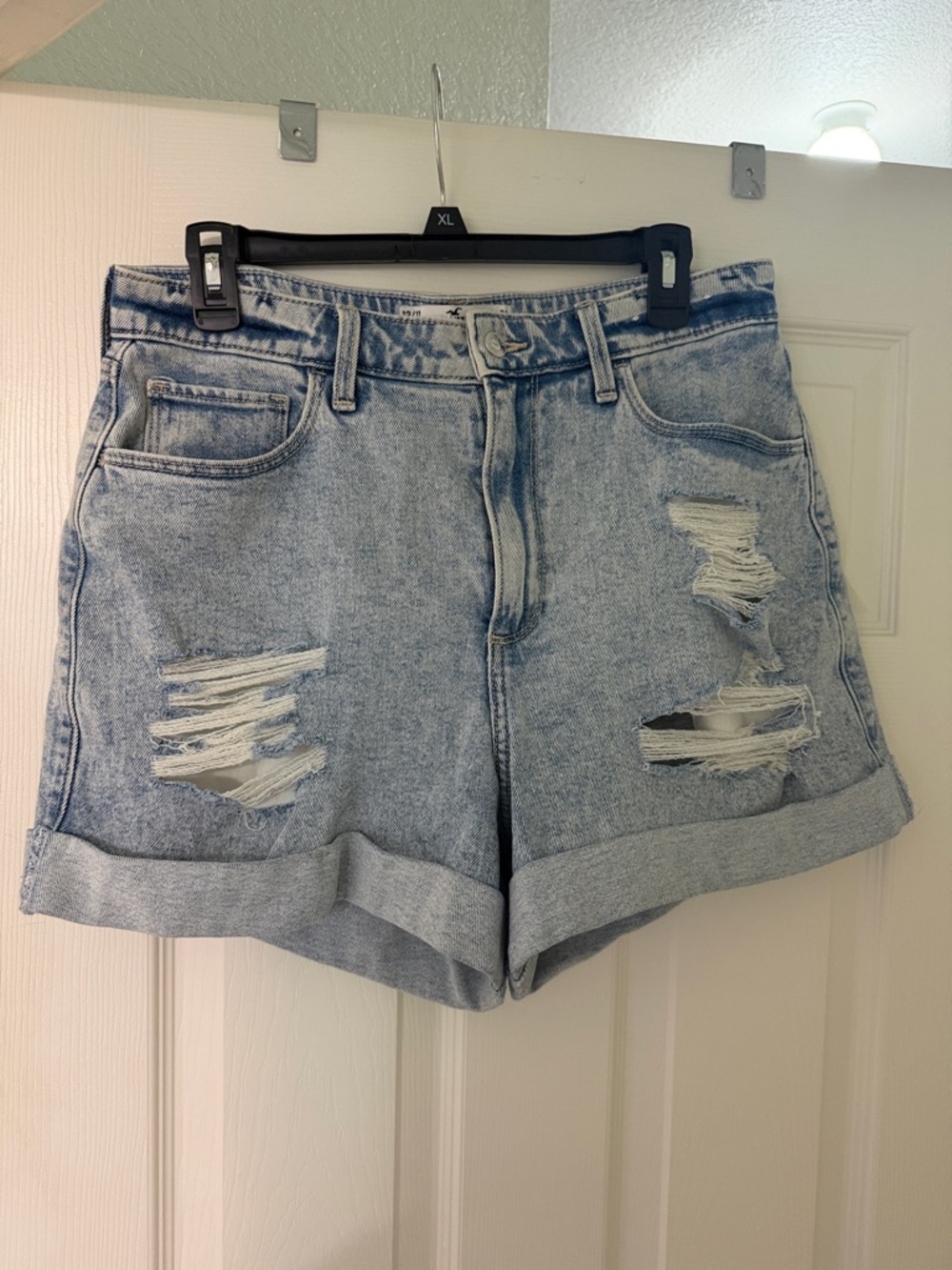 Hollister Light Blue Distressed Rolled-Hem Jean Shorts